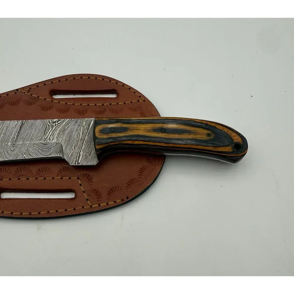 Handmade Damascus Steel Fixed Blade Knife w/ Leather Sheath – Pakistan Made NEW